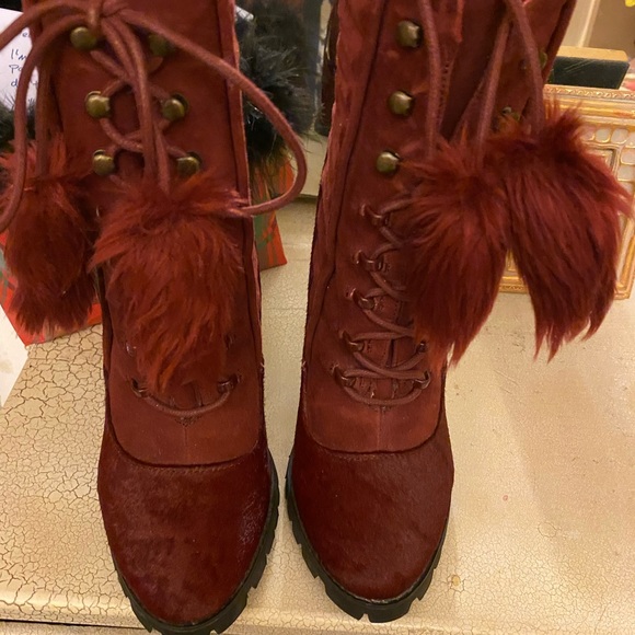 Multi-Fabric Burgundy Boots - Picture 5 of 12